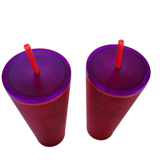 NEW 🩷 Two 24 oz Starbucks 2022 Spring Red Floral Soft Touch Cold Cup Tumblers - Picture 4 of 9